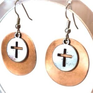 Vintage copper & silver tone two-tone cross dangle earrings Women’s jewelry